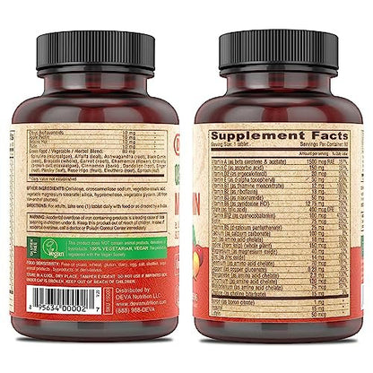 DEVA Vegan Multivitamin & Mineral Supplement mit Eisen 2er-Pack, Spirulina, Chlorella, Ashwagandha, Brokkoli & mehr, 90 überzogene Tabletten pro Packung