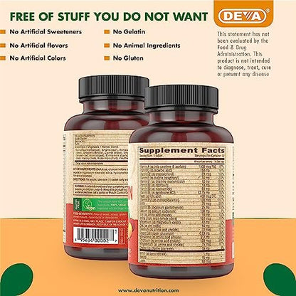 DEVA Vegan Multivitamin & Mineral Supplement mit Eisen 2er-Pack, Spirulina, Chlorella, Ashwagandha, Brokkoli & mehr, 90 überzogene Tabletten pro Packung