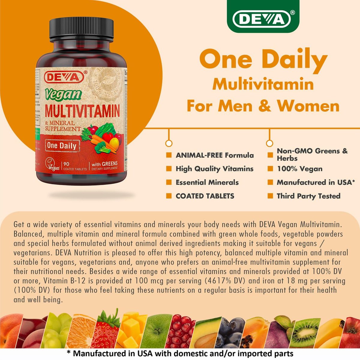 DEVA Vegan Multivitamin & Mineral Supplement mit Eisen 2er-Pack, Spirulina, Chlorella, Ashwagandha, Brokkoli & mehr, 90 überzogene Tabletten pro Packung