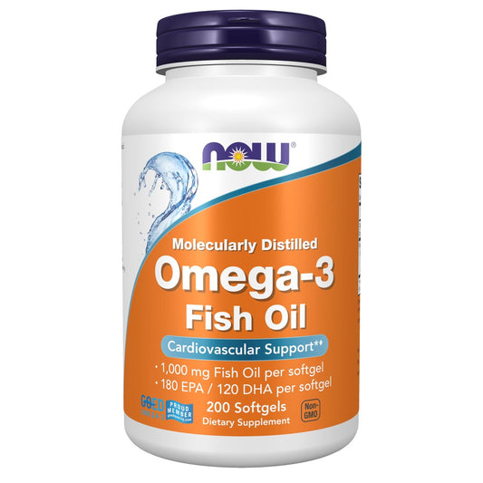 NOW Foods Omega-3 Fischöl 180 EPA / 120 DHA, 200 Weichkapseln