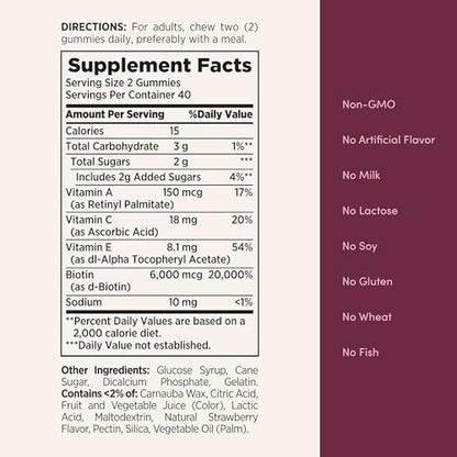 Nature's Bounty Optimal Solutions Haare, Haut, Nägel, 2X Biotin, 200 Erdbeer-Gummis