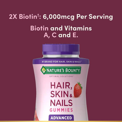 Nature's Bounty Optimal Solutions Haar, Haut, Nägel Gummibärchen mit 2X Biotin, Erdbeergeschmack, 80 Stück