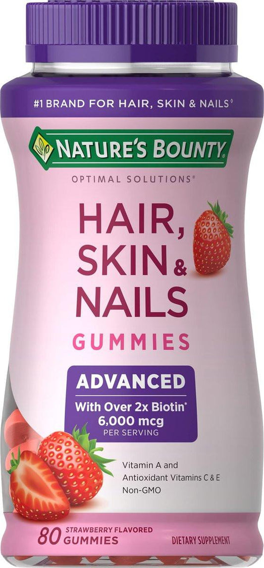 Nature's Bounty Optimal Solutions Haar, Haut, Nägel Gummibärchen mit 2X Biotin, Erdbeergeschmack, 80 Stück