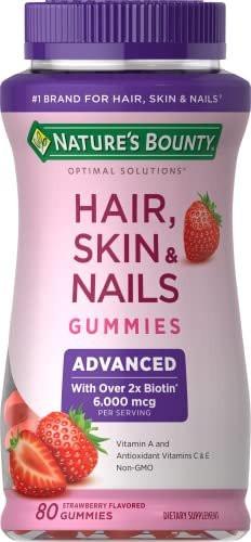 Nature's Bounty Optimal Solutions Haar, Haut, Nägel Gummibärchen mit 2X Biotin, Erdbeergeschmack, 80 Stück