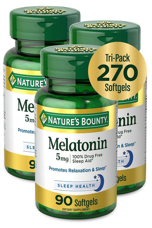 Nature's Bounty Melatonin 5 mg, 90 Kapseln, 3er-Pack – 100% Arzneimittelfreies Schlafmittel, Nahrungsergänzungsmittel zur Förderung von Entspannung und gesundem Schlaf