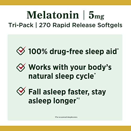 Nature's Bounty Melatonin 5 mg, 90 Kapseln, 3er-Pack – 100% Arzneimittelfreies Schlafmittel, Nahrungsergänzungsmittel zur Förderung von Entspannung und gesundem Schlaf