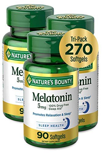 Nature's Bounty Melatonin 5 mg, 90 Kapseln, 3er-Pack – 100% Arzneimittelfreies Schlafmittel, Nahrungsergänzungsmittel zur Förderung von Entspannung und gesundem Schlaf