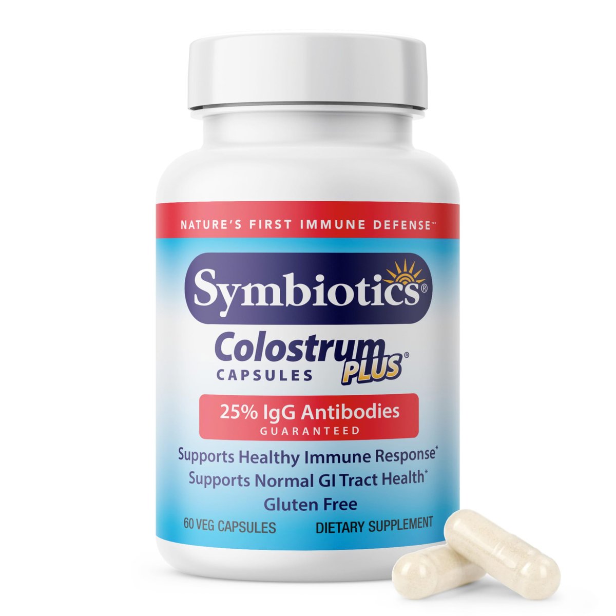 Symbiotics Kolostrum Kapseln, 60 Stück – Immun- & Darmunterstützung mit Lactoferrin und natürlichem IgG – Glutenfrei, RBST-frei