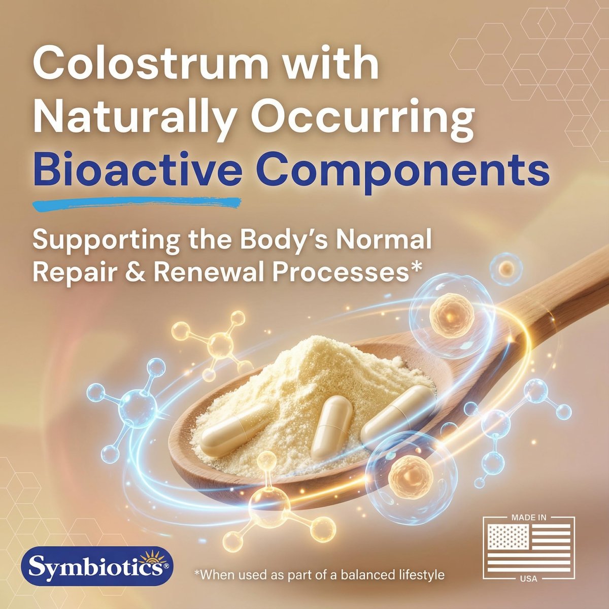 Symbiotics Kolostrum Kapseln, 60 Stück – Immun- & Darmunterstützung mit Lactoferrin und natürlichem IgG – Glutenfrei, RBST-frei