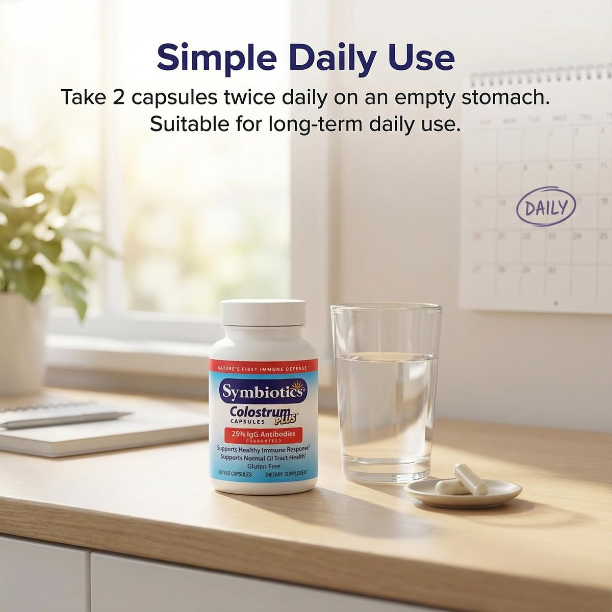 Symbiotics Kolostrum Kapseln, 60 Stück – Immun- & Darmunterstützung mit Lactoferrin und natürlichem IgG – Glutenfrei, RBST-frei