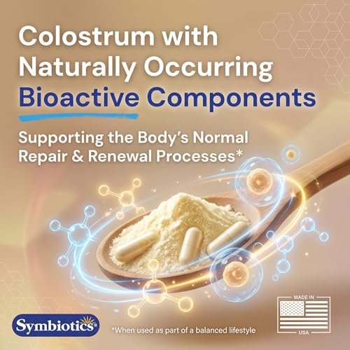 Symbiotics Kolostrum Kapseln, 60 Stück – Immun- & Darmunterstützung mit Lactoferrin und natürlichem IgG – Glutenfrei, RBST-frei