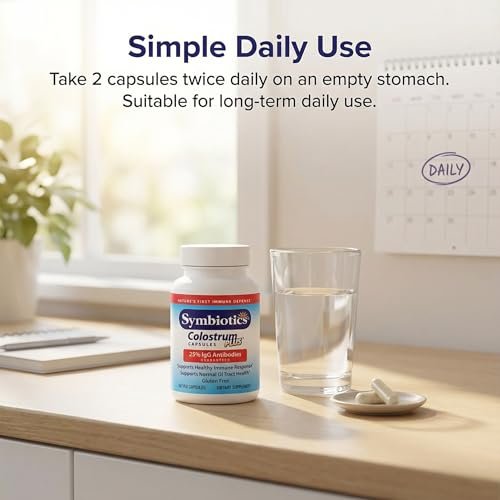 Symbiotics Kolostrum Kapseln, 60 Stück – Immun- & Darmunterstützung mit Lactoferrin und natürlichem IgG – Glutenfrei, RBST-frei