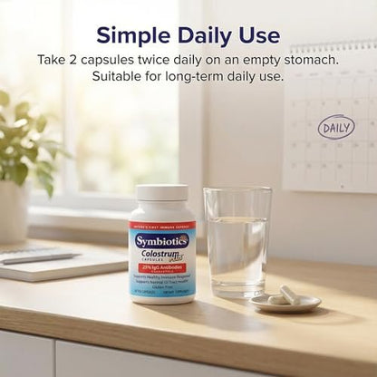 Symbiotics Kolostrum Kapseln, 60 Stück – Immun- & Darmunterstützung mit Lactoferrin und natürlichem IgG – Glutenfrei, RBST-frei