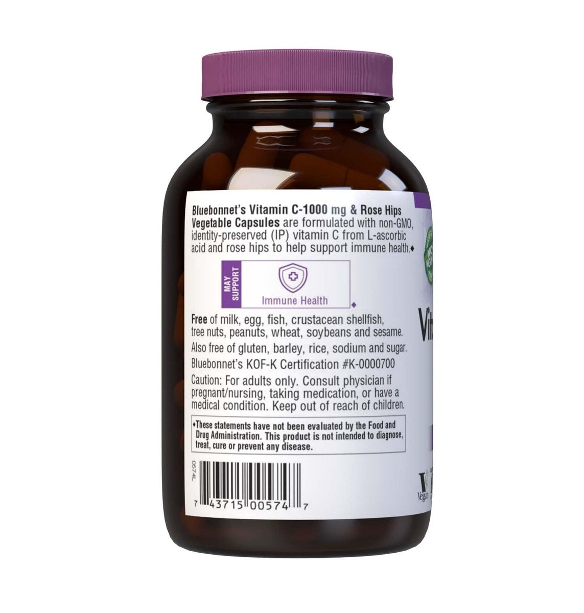Bluebonnet Nutrition Vitamin C-1000 mg Plus Hagebutten – 90 pflanzliche Kapseln für Immunsystem und Antioxidantienschutz – Soja-, gluten-, GVO-, milch- und veganfrei, koscher