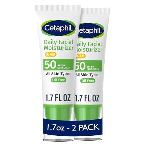 Cetaphil Tägliche Gesichtsfeuchtigkeitscreme mit LSF 50, 1,7 Fl Oz (Packung mit 2), sanfte Feuchtigkeitspflege für trockene bis normale Haut, ohne Duftstoffe, von Dermatologen empfohlen