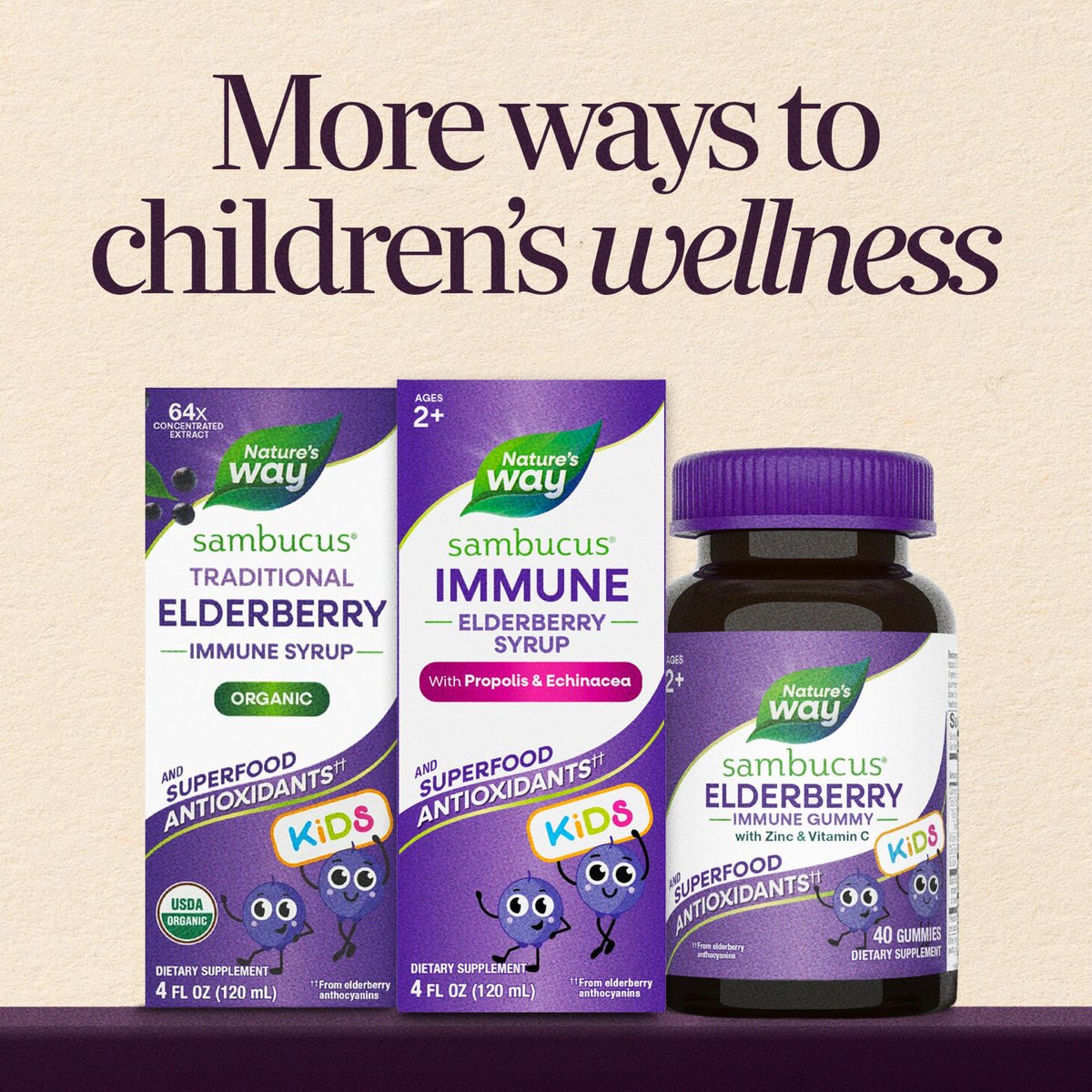 Nature's Way Sambucus Kids Immune Holunderbeeren Sirup, Schwarzer Holunderextrakt mit Echinacea & Propolis, Traditionelle Immununterstützung für Kinder mit Superfood-Antioxidantien, Beerengeschmack, 237 ml