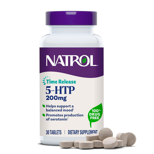Natrol 5-HTP 200 mg, Zeitfreisetzung, Unterstützt eine ausgeglichene Stimmung, Nahrungsergänzungsmittel für Serotoninproduktion den ganzen Tag, 30 Tabletten, bis zu 30 Tage Versorgung