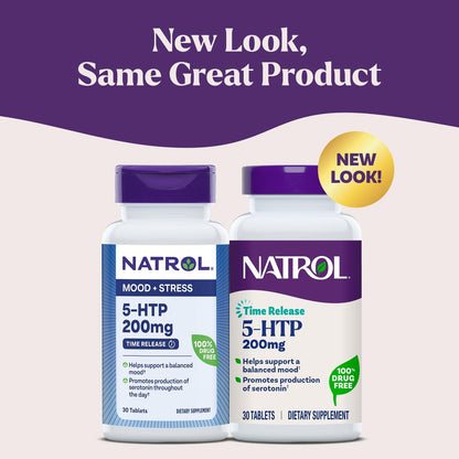 Natrol 5-HTP 200 mg, Zeitfreisetzung, Unterstützt eine ausgeglichene Stimmung, Nahrungsergänzungsmittel für Serotoninproduktion den ganzen Tag, 30 Tabletten, bis zu 30 Tage Versorgung