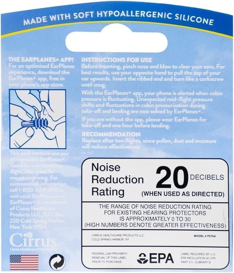Original Adult EarPlanes von Cirrus Healthcare – Gehörschutz für Flugreisen, Bonus-Pack (3 Paar)