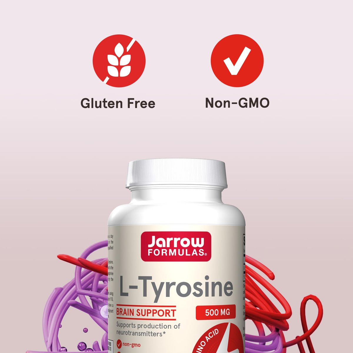 Jarrow Formulas® L-Tyrosin 500 mg – Nahrungsergänzungsmittel für die Gehirngesundheit, 100 Kapseln, 100-Tage-Vorrat