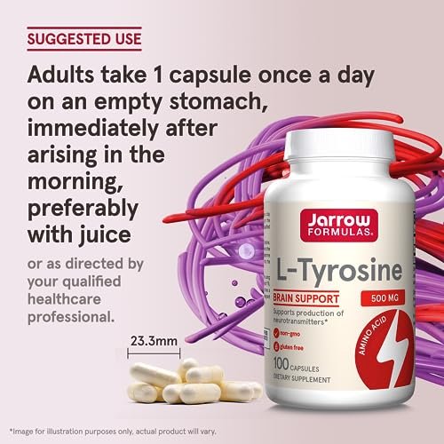 Jarrow Formulas® L-Tyrosin 500 mg – Nahrungsergänzungsmittel für die Gehirngesundheit, 100 Kapseln, 100-Tage-Vorrat