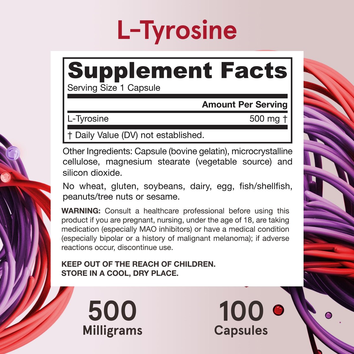 Jarrow Formulas® L-Tyrosin 500 mg – Nahrungsergänzungsmittel für die Gehirngesundheit, 100 Kapseln, 100-Tage-Vorrat