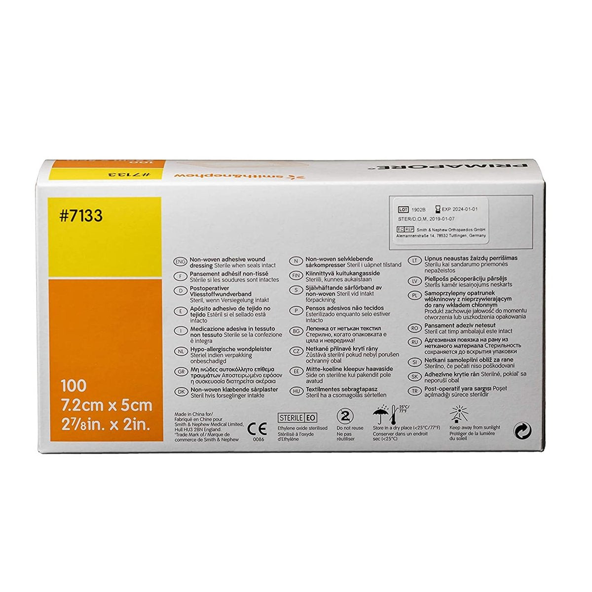 Smith & Nephew PRIMAPORE 7133 Peripherer IV-Klebeverband, haftender Nichtgewebe-Inselverband, Packung mit 100 Stück (2 7/8 x 2 Zoll)