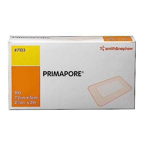 Smith & Nephew PRIMAPORE 7133 Peripherer IV-Klebeverband, haftender Nichtgewebe-Inselverband, Packung mit 100 Stück (2 7/8 x 2 Zoll)