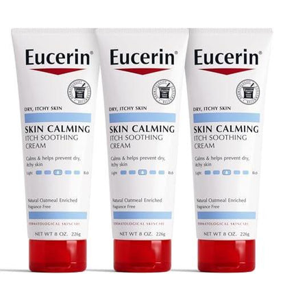 Eucerin Skin Calming Creme – Körperlotion für trockene, juckende Haut mit natürlichem Hafer, 8 oz Tube (3er-Pack)