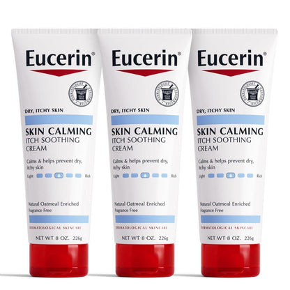 Eucerin Skin Calming Creme – Körperlotion für trockene, juckende Haut mit natürlichem Hafer, 8 oz Tube (3er-Pack)