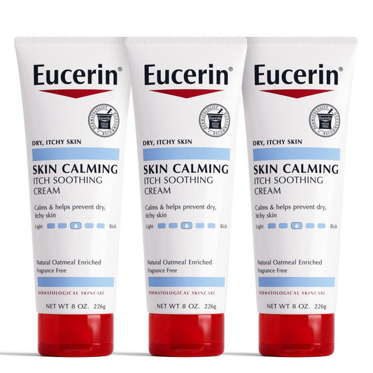 Eucerin Skin Calming Creme – Körperlotion für trockene, juckende Haut mit natürlichem Hafer, 8 oz Tube (3er-Pack)