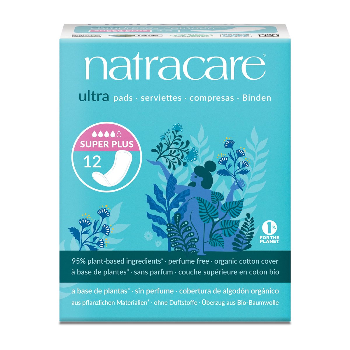 Natracare Slim Fitting Ultra Pads Ohne Flügel, Super Plus – 12 Stück, aus zertifizierter Bio-Baumwolle und ökologisch zertifiziertem Zellstoff
