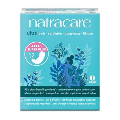 Natracare Slim Fitting Ultra Pads Ohne Flügel, Super Plus – 12 Stück, aus zertifizierter Bio-Baumwolle und ökologisch zertifiziertem Zellstoff