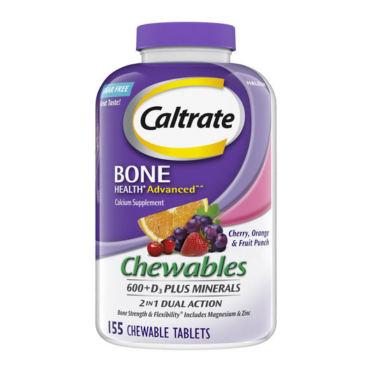 Caltrate Kautabletten 600 + D3 Plus Mineralien Calcium und Vitamin D, Zuckerfrei, Kirsche, Orange und Fruchtpunsch, 155 Stück