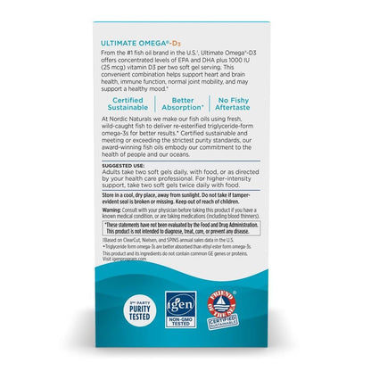 Nordic Naturals Ultimate Omega-D3, Zitronengeschmack - 60 Weichkapseln - 1280 mg Omega-3 + 1000 IE Vitamin D3 - EPA & DHA - Unterstützt Gehirn-, Herz- & Immunsystem-Gesundheit - 30 Portionen