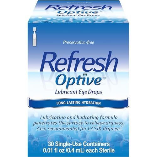 Refresh Optive Befeuchtende Augentropfen für trockene Augen, Konservierungsmittelfrei, 0,01 Fl Oz Einzeldosisbehälter, 30 Stück