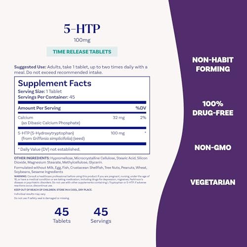 Natrol 5-HTP 100 mg – 90 Tabletten mit Zeitfreisetzung zur Unterstützung einer ausgeglichenen Stimmung