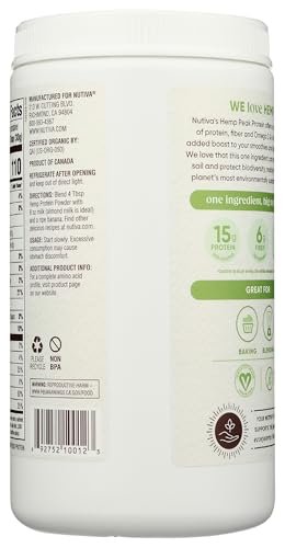 Nutiva Bio Hanfproteinpulver, kaltgepresst, roh, 453 g - USDA Bio, Nicht-GVO, Whole 30 Approved, Vegan, Glutenfrei & Keto, Pflanzliches Protein mit essentiellen Aminosäuren