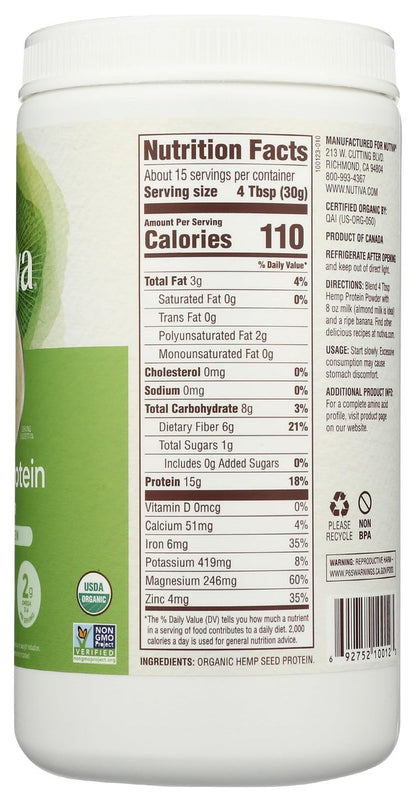 Nutiva Bio Hanfproteinpulver, kaltgepresst, roh, 453 g - USDA Bio, Nicht-GVO, Whole 30 Approved, Vegan, Glutenfrei & Keto, Pflanzliches Protein mit essentiellen Aminosäuren