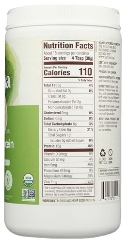 Nutiva Bio Hanfproteinpulver, kaltgepresst, roh, 453 g - USDA Bio, Nicht-GVO, Whole 30 Approved, Vegan, Glutenfrei & Keto, Pflanzliches Protein mit essentiellen Aminosäuren
