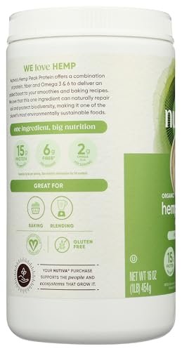 Nutiva Bio Hanfproteinpulver, kaltgepresst, roh, 453 g - USDA Bio, Nicht-GVO, Whole 30 Approved, Vegan, Glutenfrei & Keto, Pflanzliches Protein mit essentiellen Aminosäuren