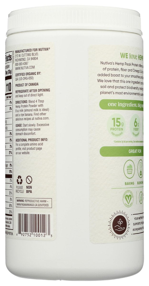 Nutiva Bio Hanfproteinpulver, kaltgepresst, roh, 453 g - USDA Bio, Nicht-GVO, Whole 30 Approved, Vegan, Glutenfrei & Keto, Pflanzliches Protein mit essentiellen Aminosäuren