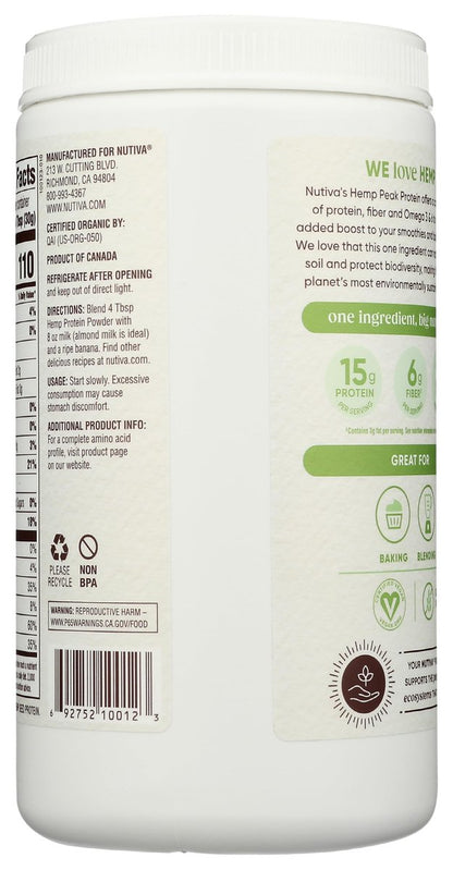 Nutiva Bio Hanfproteinpulver, kaltgepresst, roh, 453 g - USDA Bio, Nicht-GVO, Whole 30 Approved, Vegan, Glutenfrei & Keto, Pflanzliches Protein mit essentiellen Aminosäuren