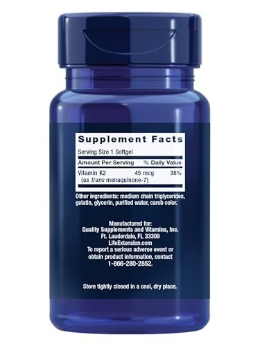 Life Extension Low Dose Vitamin K2 – Unterstützt die Arteriengesundheit – Non-GMO, glutenfrei – 90 Softgels