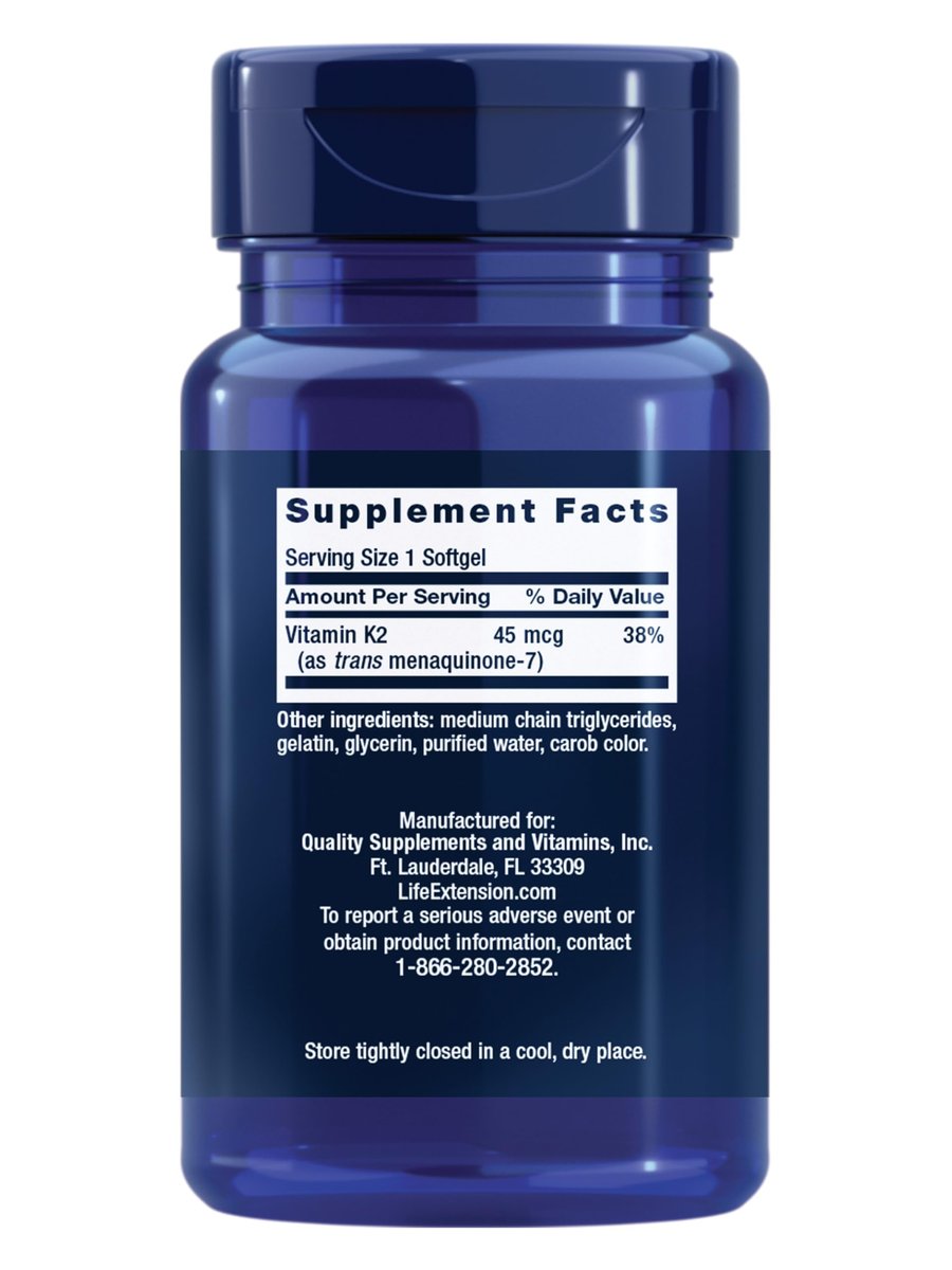Life Extension Low Dose Vitamin K2 – Unterstützt die Arteriengesundheit – Non-GMO, glutenfrei – 90 Softgels