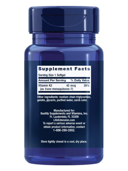 Life Extension Low Dose Vitamin K2 – Unterstützt die Arteriengesundheit – Non-GMO, glutenfrei – 90 Softgels