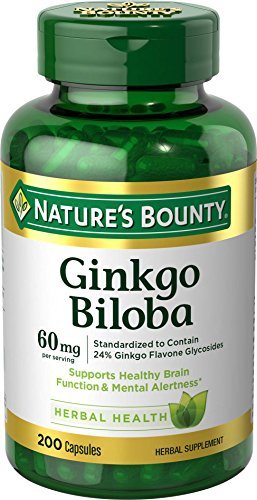 Nature's Bounty Ginkgo Biloba 60 mg – 200 Kapseln zur Unterstützung der Gehirnfunktion, pflanzliches Nahrungsergänzungsmittel