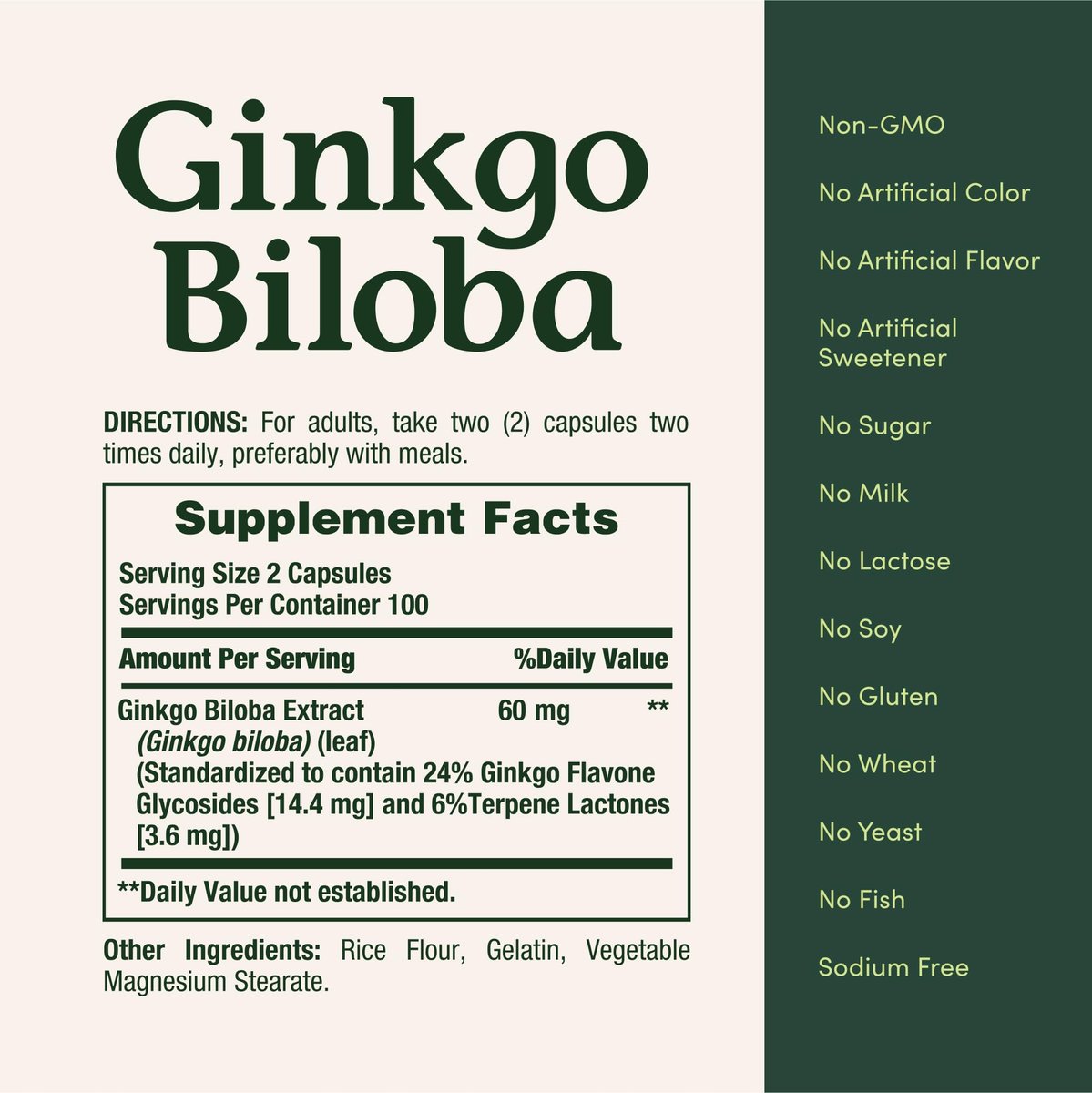 Nature's Bounty Ginkgo Biloba 60 mg – 200 Kapseln zur Unterstützung der Gehirnfunktion, pflanzliches Nahrungsergänzungsmittel