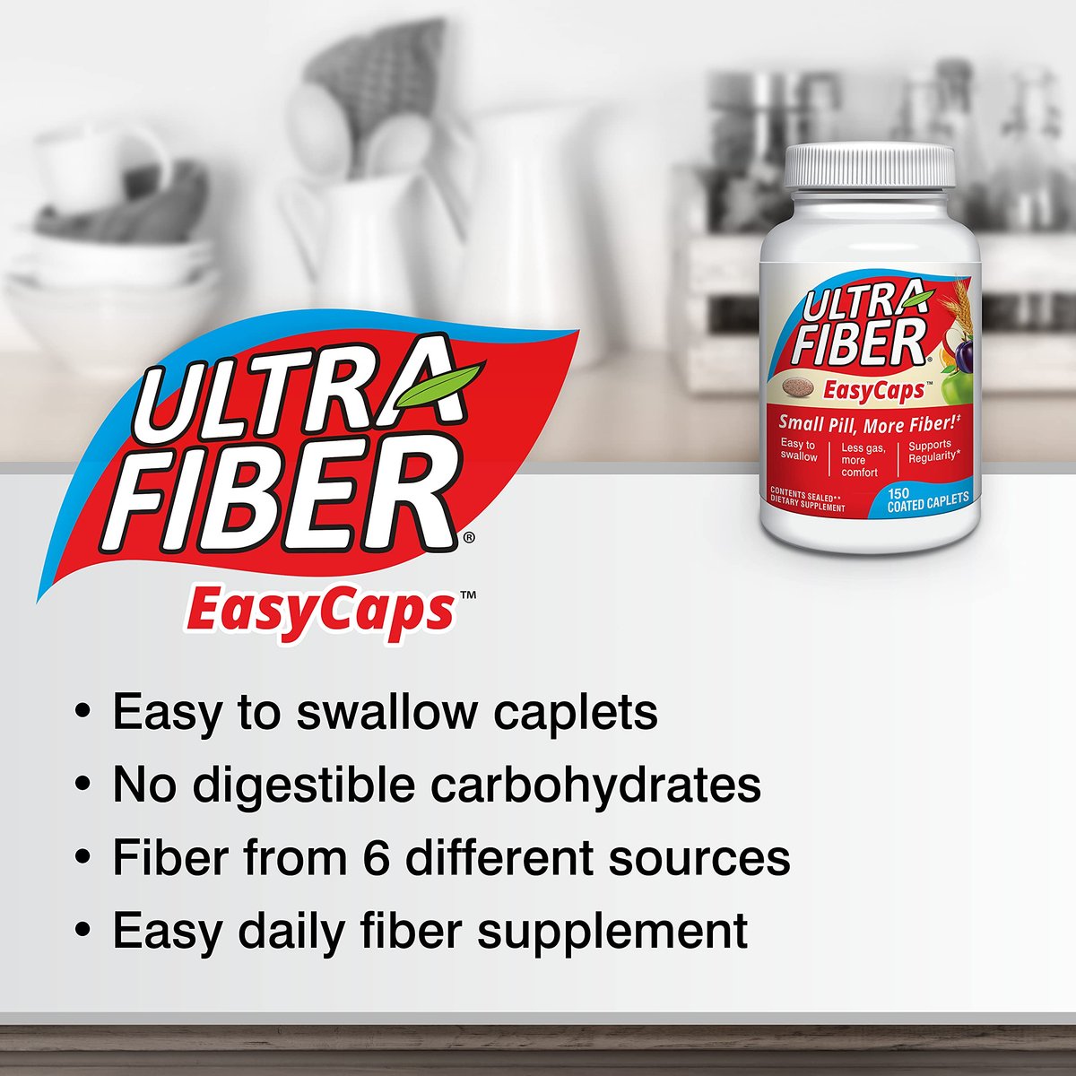 Ultra-Fiber Caplets – Hochwertiger Ballaststoffkomplex für regelmäßige Verdauung – 48 % mehr Ballaststoffe pro Tablette – Mischung aus löslichen & unlöslichen Fasern – magenschonend beschichtet – 150 Stück