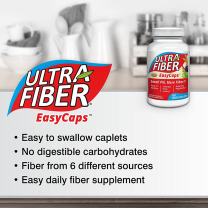 Ultra-Fiber Caplets – Hochwertiger Ballaststoffkomplex für regelmäßige Verdauung – 48 % mehr Ballaststoffe pro Tablette – Mischung aus löslichen & unlöslichen Fasern – magenschonend beschichtet – 150 Stück
